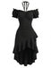 Schwarzes 60er schulterfreies Kleid mit Puffärmel und Rüschen