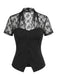 Schwarze 60er Bluse mit V-Ausschnitt und Patchwork