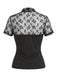 Schwarze 60er Bluse mit V-Ausschnitt und Patchwork