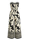 Schwarzer 70er Trägerloser Jumpsuit mit Blumen und Vorderbindung
