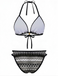 Schwarzes Boho-Bikini-Set im geometrischen Strickstil der 1970er Jahre mit Neckholder, Rückansicht