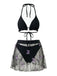 Schwarzer Strickbikini im Stil der 1980er-Jahre – Vintage-Mode, Retro-Stil, klassisches Schwarz