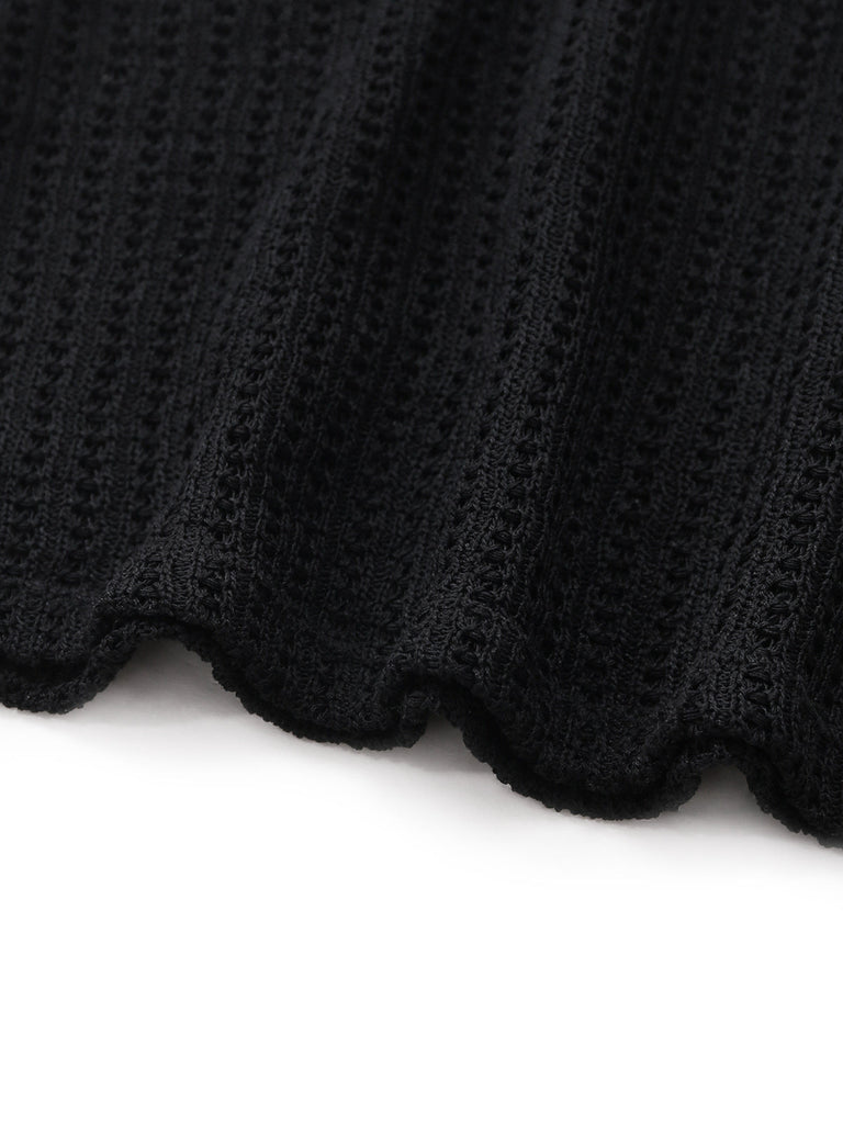 Schwarzes 80er Ärmelloses Strick-Badekleid mit Criss-Cross
