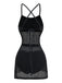 Schwarzes 80er Ärmelloses Strick-Badekleid mit Criss-Cross