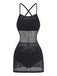 Schwarzes 80er Ärmelloses Strick-Badekleid mit Criss-Cross
