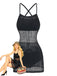 Schwarzes 80er Ärmelloses Strick-Badekleid mit Criss-Cross