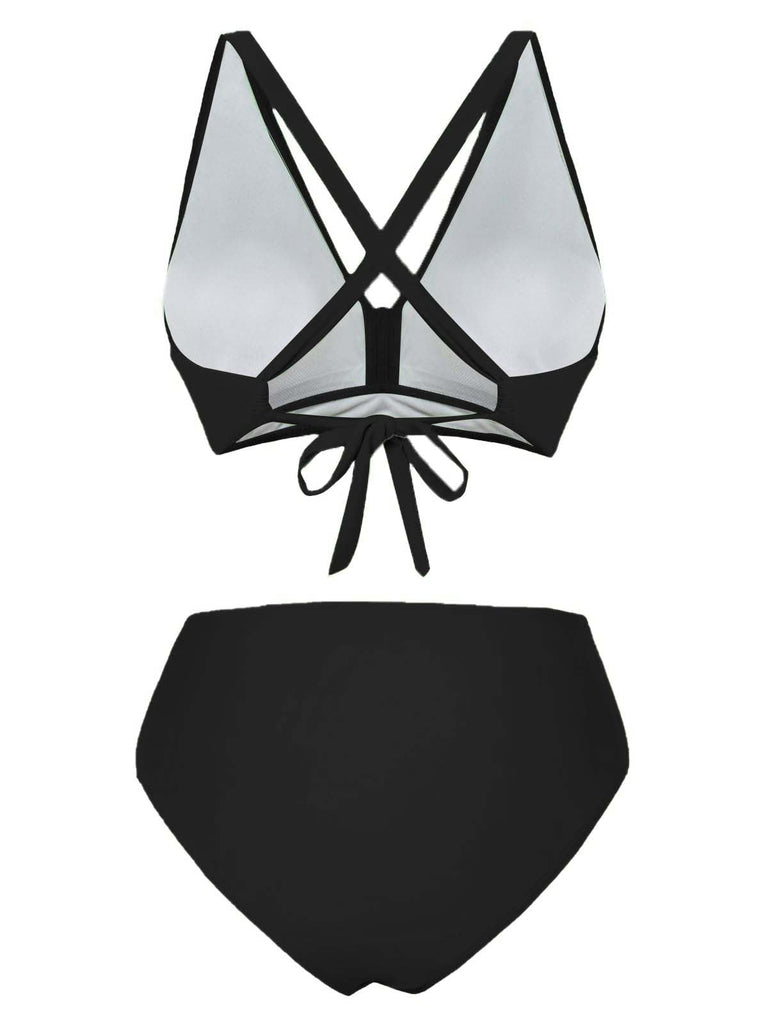 Vintage-Wickelbikini mit gekreuztem Oberteil und hochgeschnittenem Höschen im Retro-Stil der 1950er Jahre