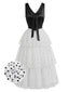 [Vorverkauf] 40er Chiffon-Stufenkleid mit Polka-Dots und Rüschen