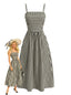 50er Kleid mit Spaghettiträgern und Streifen in Schwarz & Creme