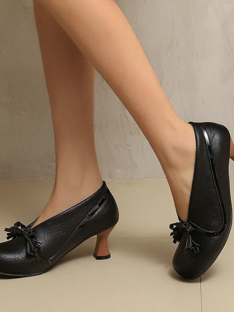 Retro Bogen PU Rundspitze Blockabsatz Schuhe