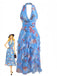 Maxikleid mit Blumenmuster, Falten und Gürtel aus den 1930er Jahren 3