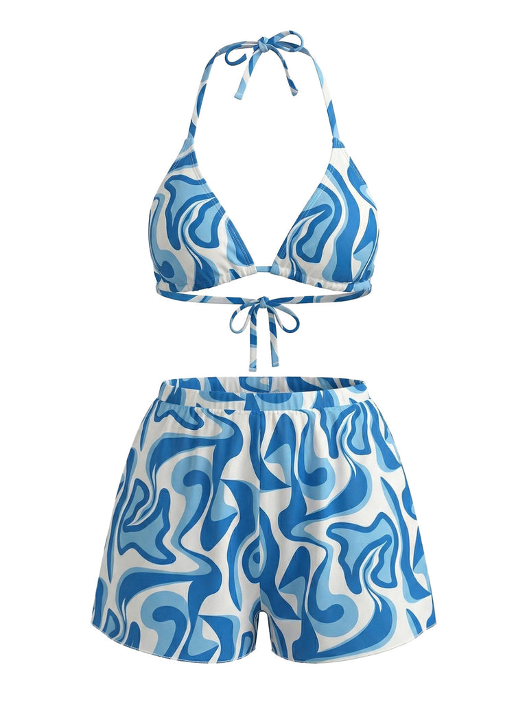 Dreiteiliges Bikini-Set mit Wellenmuster aus den 1940er Jahren 2