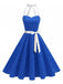 Blau 1950er Polka Dot Halter Gürtel Swing Kleid