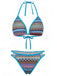 Blaues Boho-Bikini-Set im geometrischen Strickstil der 1970er Jahre mit Neckholder
