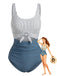 Blauer 30er Badeanzug mit Hohe Taille und Streifen