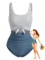 Blauer 30er Badeanzug mit Cut-Out und Streifen