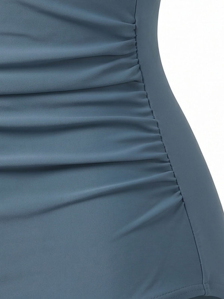 Blauer 30er Badeanzug mit Hohe Taille und Streifen