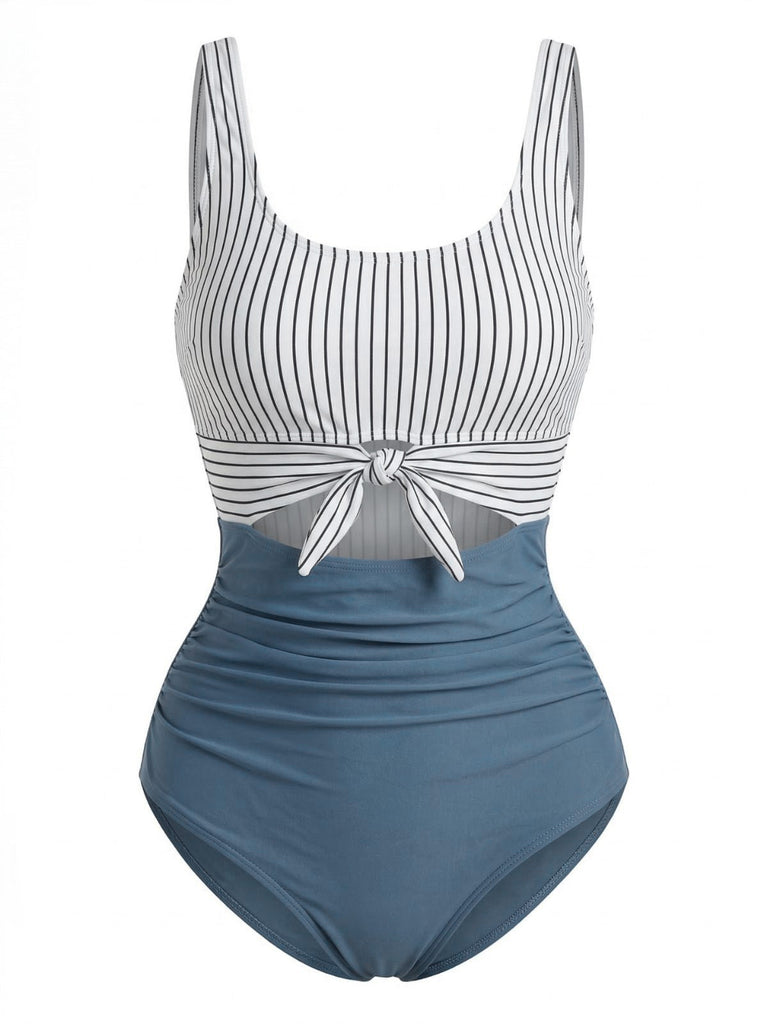 Blauer 30er Badeanzug mit Hohe Taille und Streifen