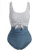 Blauer 30er Badeanzug mit Hohe Taille und Streifen