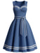 Blaues 40er Sailor-Kleid mit Kontrastbesatz und Taschen