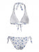 Blaues 40er Bikini-Set mit Ditsy-Blumen und Neckholder