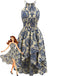 Blaues 40er Kleid mit Neckholder und Blumen