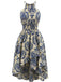 Blaues 40er Kleid mit Neckholder und Blumen
