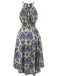 Blaues 40er Kleid mit Neckholder und Blumen