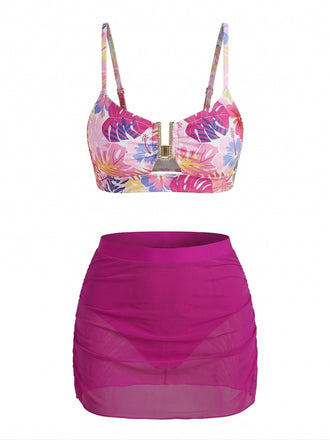60er Tankini-Set mit Blumen und Hohe Taille