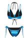 Blauer Bikini mit hohem Bund im Stil der 1950er Jahre – Vintage-Mode, Retro-Stil