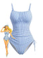 Blau 1950er Nadelstreifen Gerafft Kordelzug Tankini Set