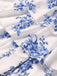 Blau 1930er Blumen Trägerlos Fischgräte Gestuft Lang Kleid
