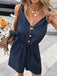 Blauer 50er Romper mit V-Ausschnitt und Knopfleiste