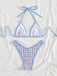 Blau 60er Bikini-Set & Shorts mit Neckholder und Blumen