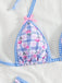 Blau 60er Bikini-Set & Shorts mit Neckholder und Blumen
