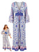 Blauer 70er Bohemian Jumpsuit mit Ditsy-Blumen und Schlag