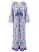 Blauer 70er Bohemian Jumpsuit mit Ditsy-Blumen und Schlag