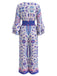 Blauer 70er Bohemian Jumpsuit mit Ditsy-Blumen und Schlag