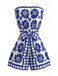 Blau 1970er Blumen Trägerlos Gürtel Romper