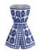 Blau 1970er Blumen Trägerlos Gürtel Romper