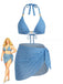 3PCS Blau 1970er Halfter Geometrisch 3D Würfel Bikini-Set & Abdeckung Up