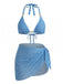 3PCS Blau 1970er Halfter Geometrisch 3D Würfel Bikini-Set & Abdeckung Up