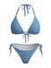3PCS Blau 1970er Halfter Geometrisch 3D Würfel Bikini-Set & Abdeckung Up
