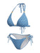 3PCS Blau 1970er Halfter Geometrisch 3D Würfel Bikini-Set & Abdeckung Up
