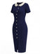 Blaues 60er Strick-Kleid mit Peter-Pan-Kragen