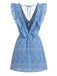 Blaues 70er Minikleid mit V-Ausschnitt und Rüschen