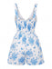 Blauer 70er Romper mit V-Ausschnitt und Blumen