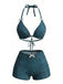 Blaues 80er Jeans-Bikini-Set mit Neckholder und Schleife