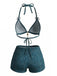 Blaues 80er Jeans-Bikini-Set mit Neckholder und Schleife