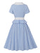 Blaues kariertes Rüschen-Swingkleid aus den 1950er Jahren